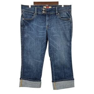 Old Navy Y2K Low Rise Capri Jeans Womens 12 Mid Rise 9" Stretch Cuffed Med Wash